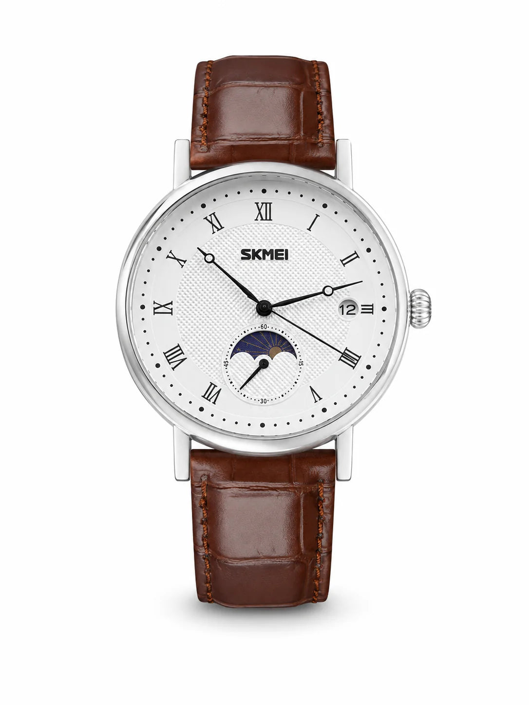 Skmei moon phase leather Havan / white