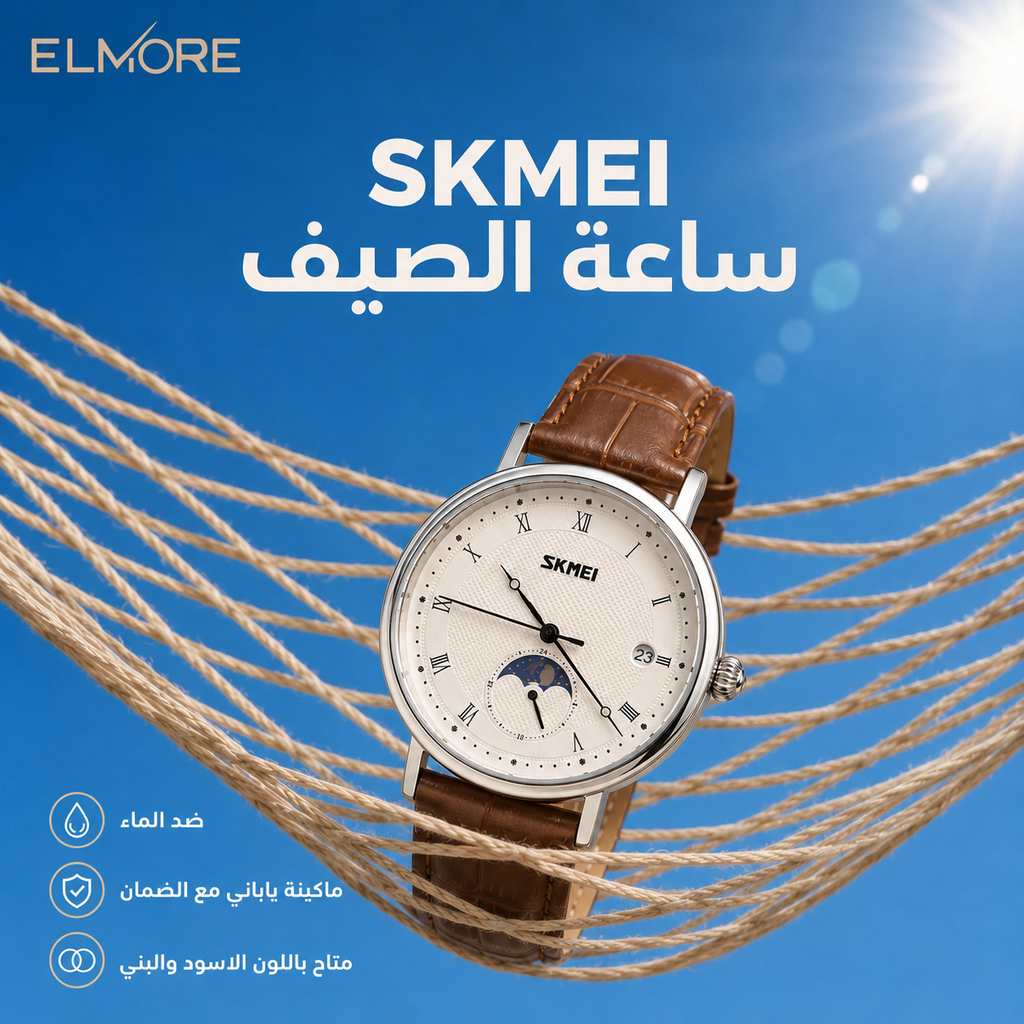 Skmei moon phase leather Havan / white
